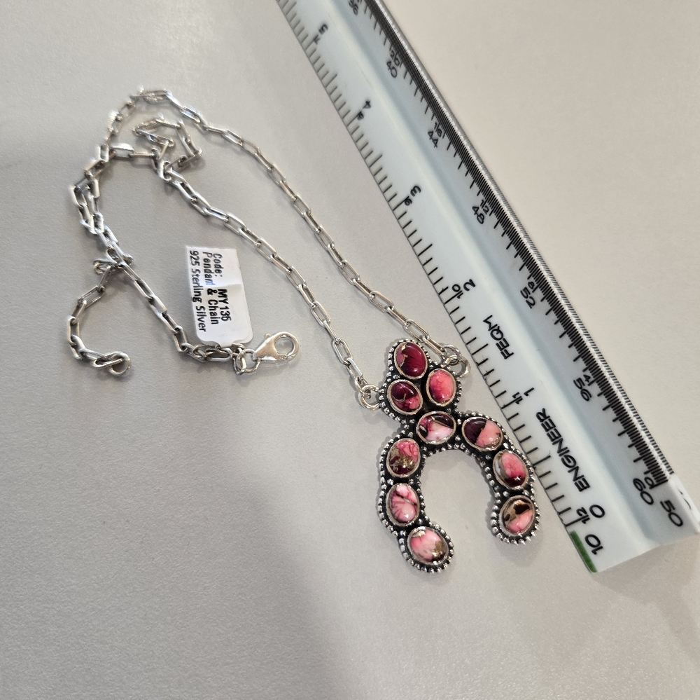 Rose Dahlia Turquoise Sterling Horshoe Pendant Necklace - Picture 3 of 6